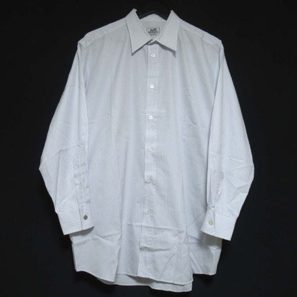 Good Hermes H Logo Stripe Serie Button Long Sleeve Shirt Size 43/17 White and