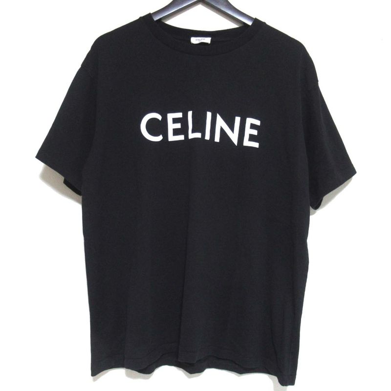 Celine Logo Print Short Sleeve Loose T-Shirt 2x681671q M Size Black Mens Used