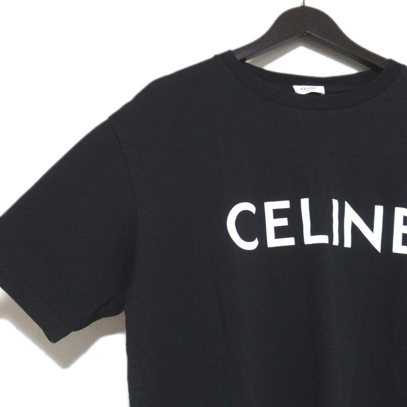 Celine Logo Print Short Sleeve Loose T-Shirt 2x681671q M Size Black Mens Used