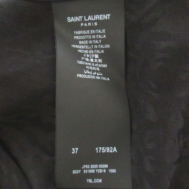 Saint Laurent Paris Baby Cat Silk Short Sleeve Open Collar Shirt Size 37