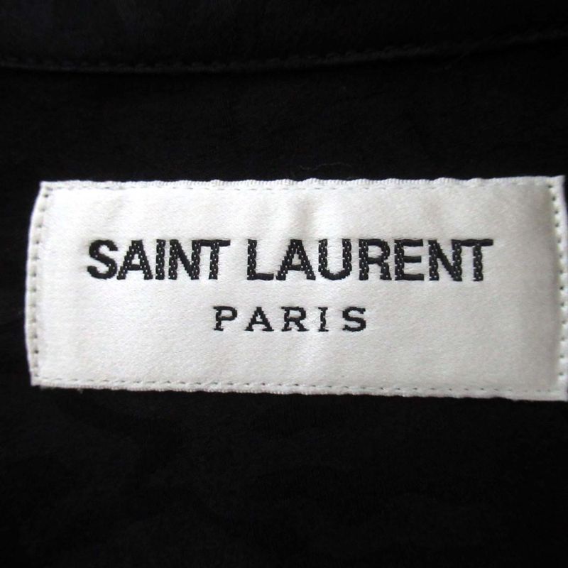 Saint Laurent Paris Baby Cat Silk Short Sleeve Open Collar Shirt Size 37
