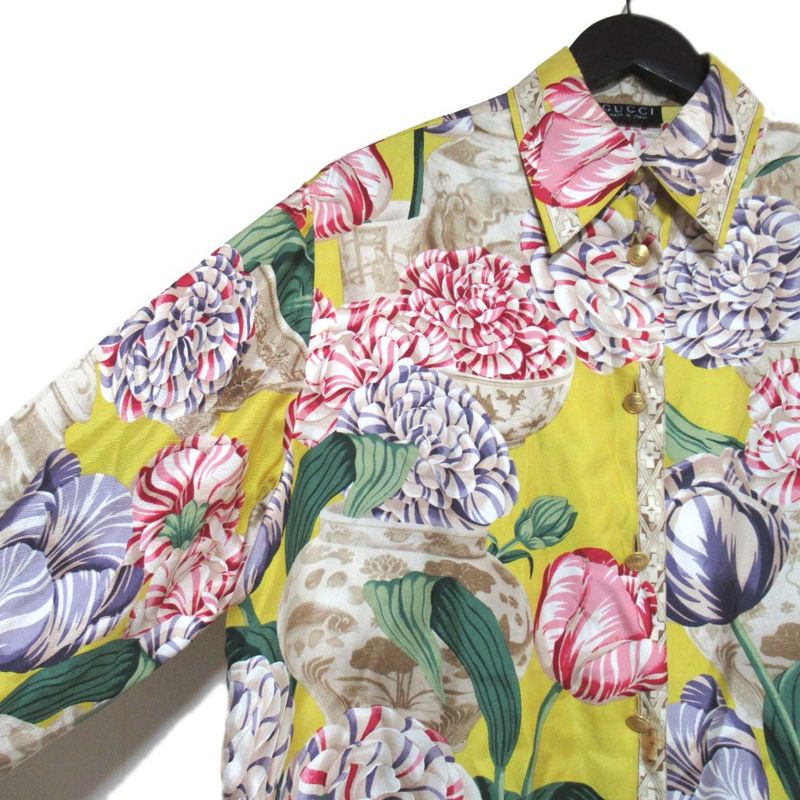 Gucci Tom Ford Period Flower Print Silk Blouse Shirt Size 40 Yellow Women Used