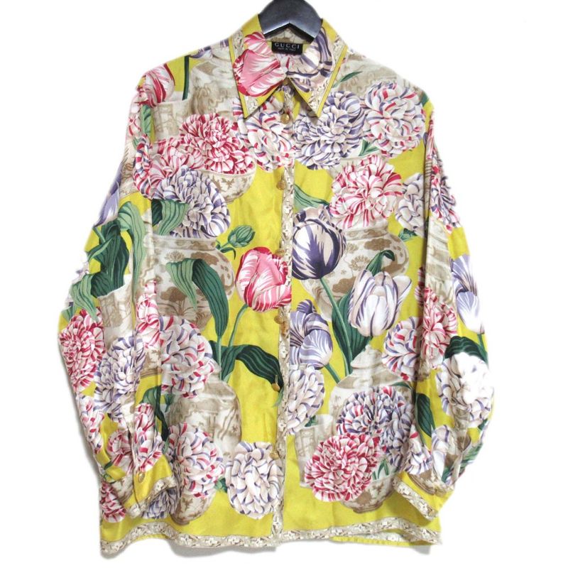 Gucci Tom Ford Period Flower Print Silk Blouse Shirt Size 40 Yellow Women Used