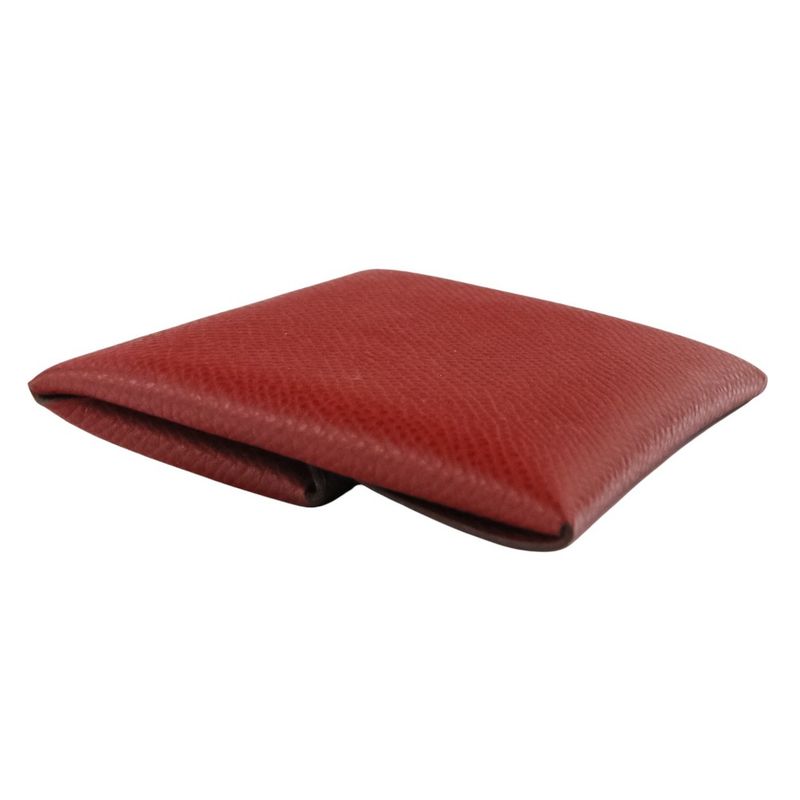 Hermes Bastia Coin Case Wallet Red N Engraved Ladies Used