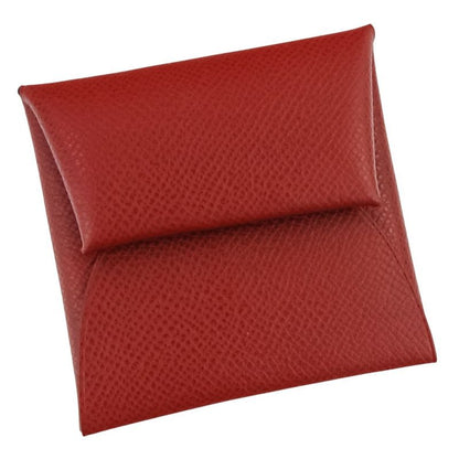 Hermes Bastia Coin Case Wallet Red N Engraved Ladies Used