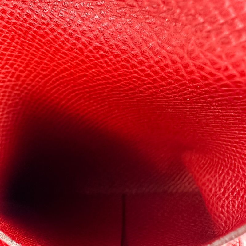 Hermes Bastia Coin Case Wallet Red N Engraved Ladies Used