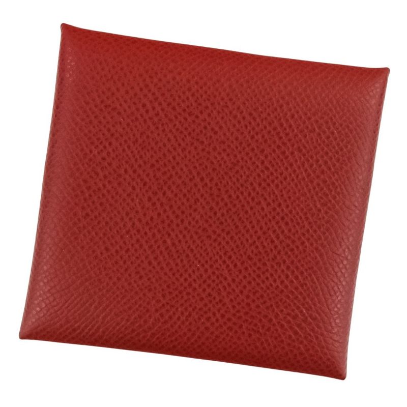 Hermes Bastia Coin Case Wallet Red N Engraved Ladies Used