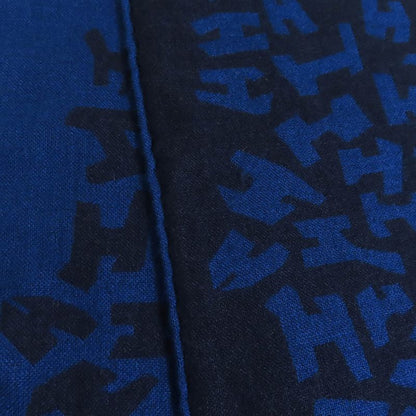 Hermes Cashmere Silk Blend H Logo All Over Mini Fringe Stole Scarf Shawl Navy