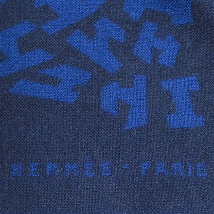 Hermes Cashmere Silk Blend H Logo All Over Mini Fringe Stole Scarf Shawl Navy