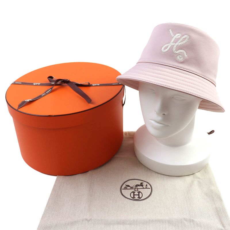 Hermes Harper Nautique Cotton H Logo Bucket Hat Pink 58 With Box And Storage