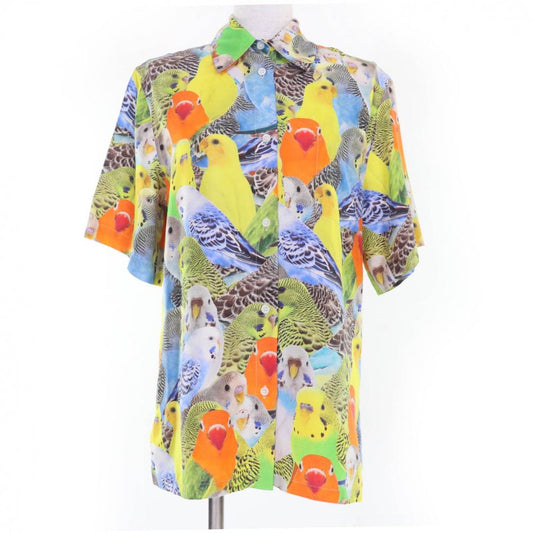 LOEWE S359y05x45 Silk Anagram Logo Embroidery Parrot Print Short Sleeve Shirt