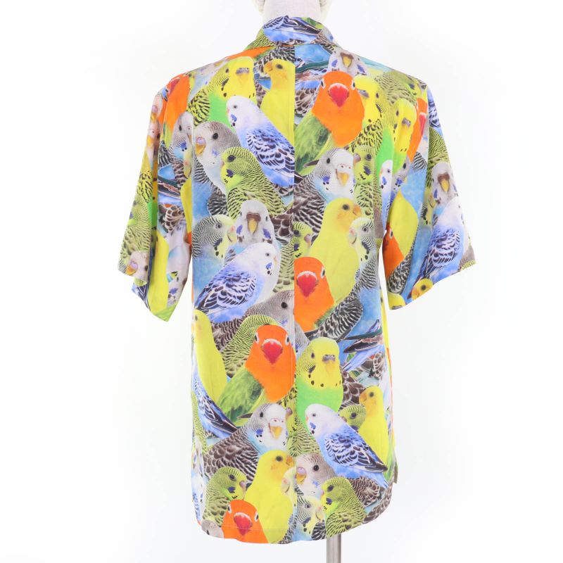 LOEWE S359y05x45 Silk Anagram Logo Embroidery Parrot Print Short Sleeve Shirt