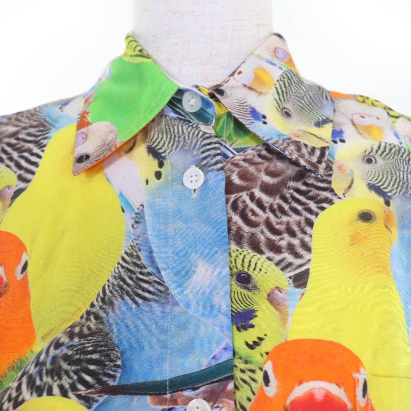 LOEWE S359y05x45 Silk Anagram Logo Embroidery Parrot Print Short Sleeve Shirt
