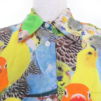 LOEWE S359y05x45 Silk Anagram Logo Embroidery Parrot Print Short Sleeve Shirt