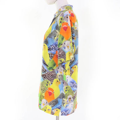 LOEWE S359y05x45 Silk Anagram Logo Embroidery Parrot Print Short Sleeve Shirt