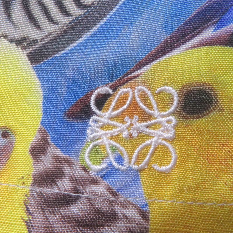 LOEWE S359y05x45 Silk Anagram Logo Embroidery Parrot Print Short Sleeve Shirt