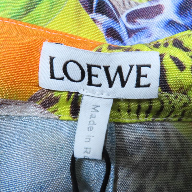 LOEWE S359y05x45 Silk Anagram Logo Embroidery Parrot Print Short Sleeve Shirt