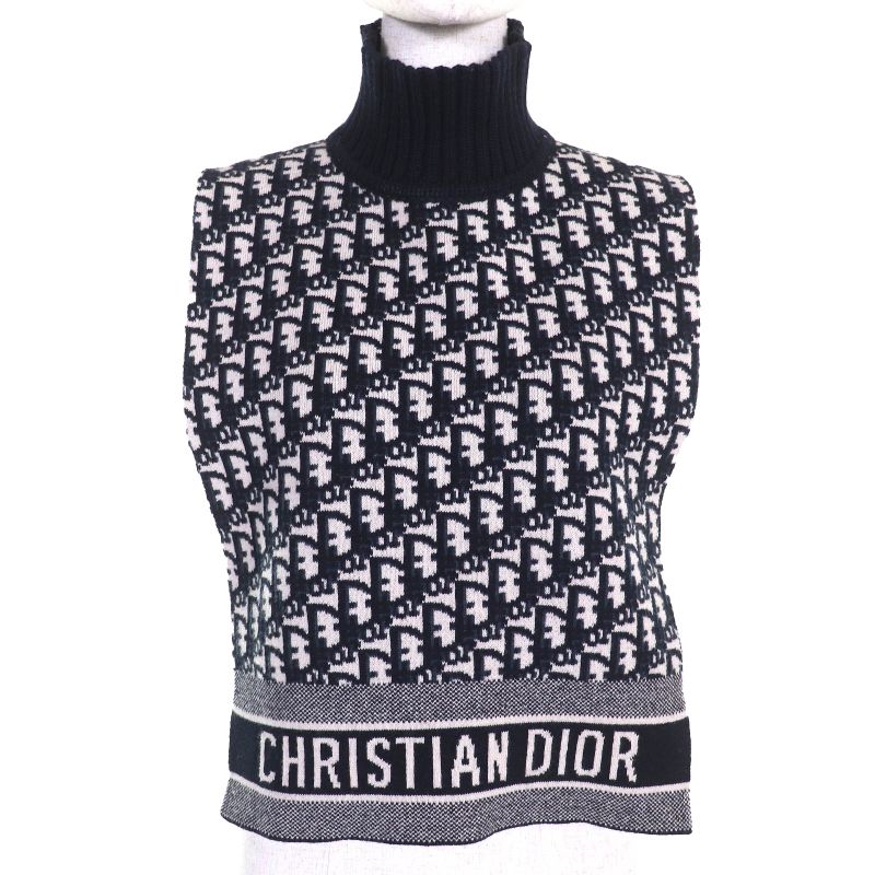 Christian DIOR 15dob412i099 97% Cashmere Oblique Logo High Neck Reversible Knit
