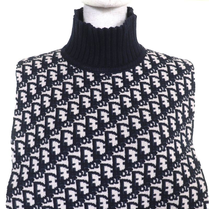 Christian DIOR 15dob412i099 97% Cashmere Oblique Logo High Neck Reversible Knit