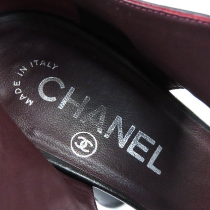 CHANEL G26107 Coco Mark Matelasse Lace Up Leather Pumps Black Silver 36 Made In