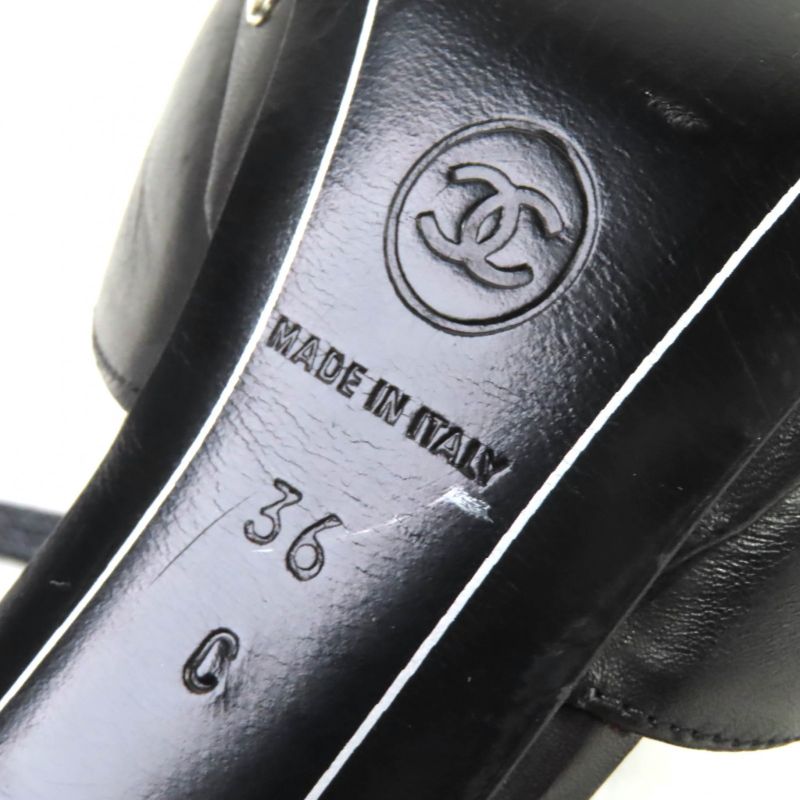 CHANEL G26107 Coco Mark Matelasse Lace Up Leather Pumps Black Silver 36 Made In