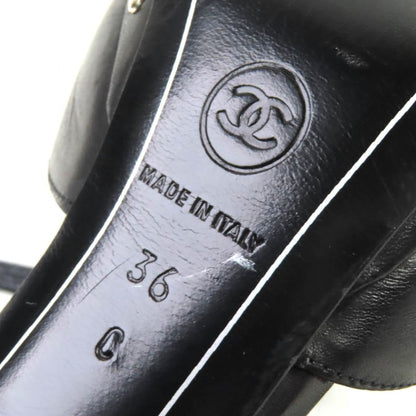 CHANEL G26107 Coco Mark Matelasse Lace Up Leather Pumps Black Silver 36 Made In