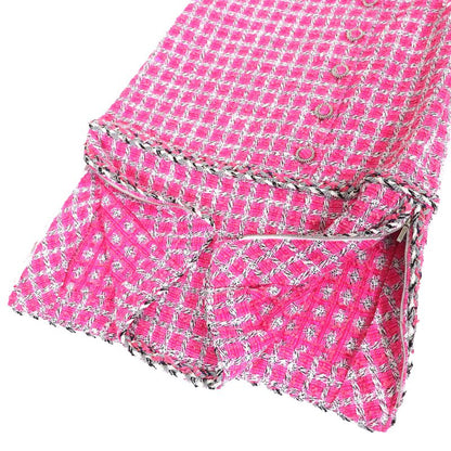 CHANEL P49180 Coco Button Metallic Trim Short Sleeve Tweed Dress Pink 34 Made