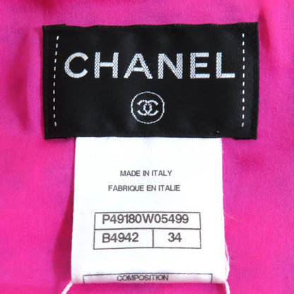 CHANEL P49180 Coco Button Metallic Trim Short Sleeve Tweed Dress Pink 34 Made