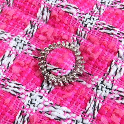 CHANEL P49180 Coco Button Metallic Trim Short Sleeve Tweed Dress Pink 34 Made