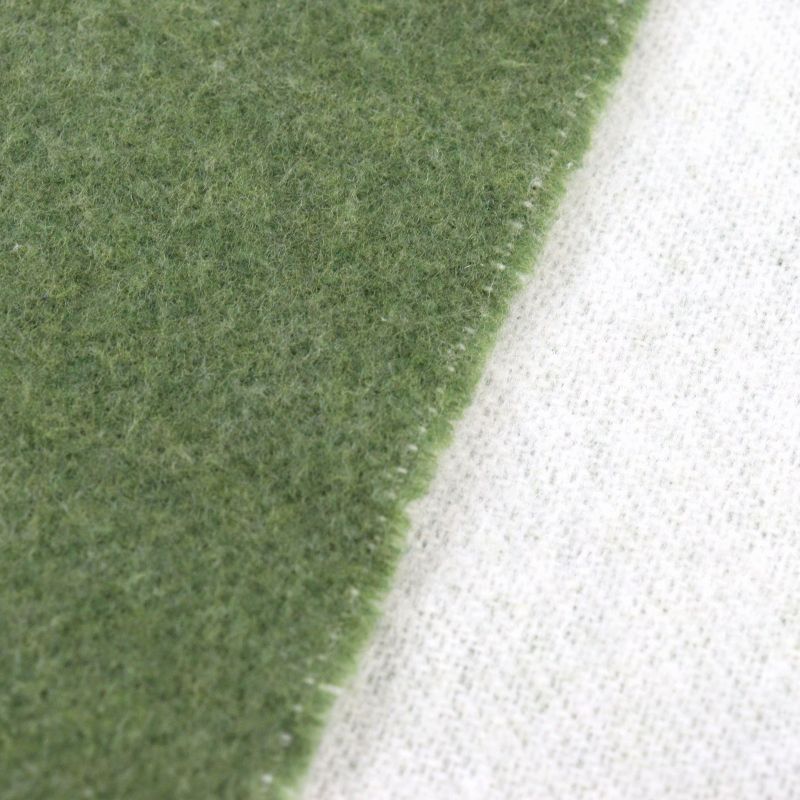 LOEWE Wool Cashmere Anagram Logo Leather Reversible Scarf With Patch Khaki