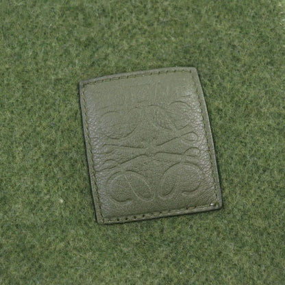 LOEWE Wool Cashmere Anagram Logo Leather Reversible Scarf With Patch Khaki