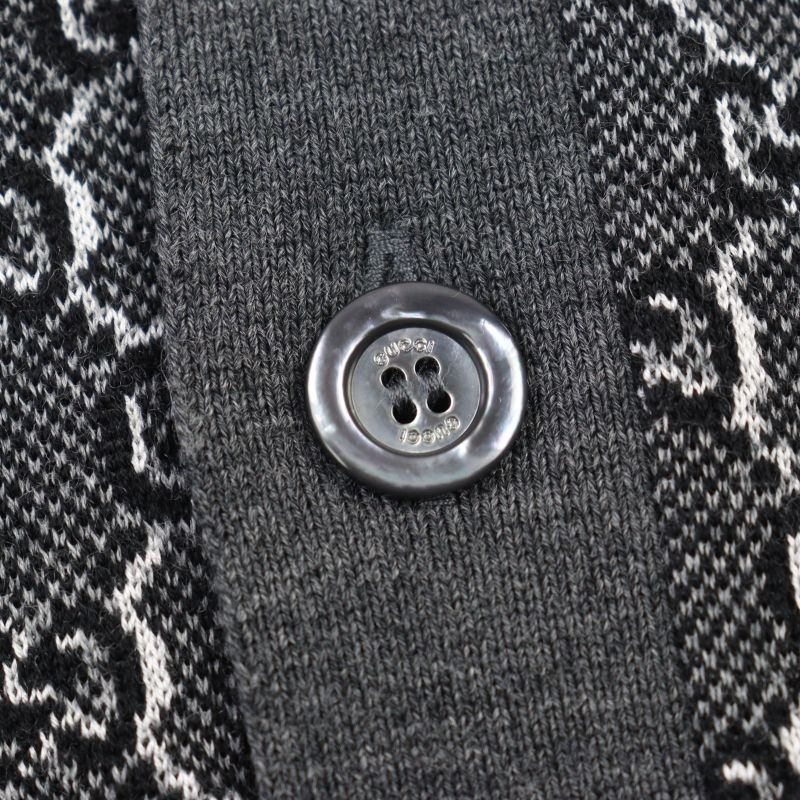 Gucci 24AW 801702 Wool Silk-blend GG Jacquard Webline Logo Button Cardigan