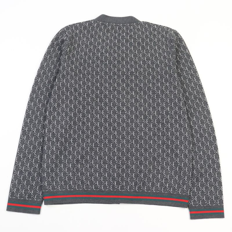 Gucci 24AW 801702 Wool Silk-blend GG Jacquard Webline Logo Button Cardigan