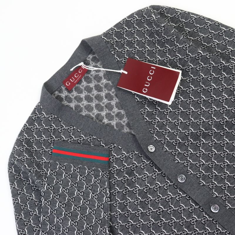 Gucci 24AW 801702 Wool Silk-blend GG Jacquard Webline Logo Button Cardigan