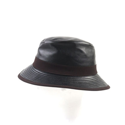 Hermes Leather Hat With Ribbon And Logo Lining Black 57 Hat Made In France