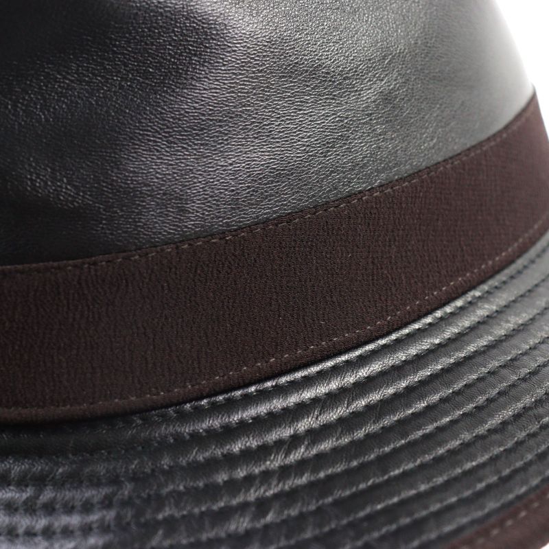 Hermes Leather Hat With Ribbon And Logo Lining Black 57 Hat Made In France
