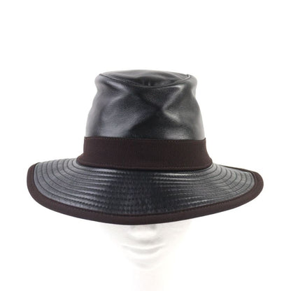 Hermes Leather Hat With Ribbon And Logo Lining Black 57 Hat Made In France