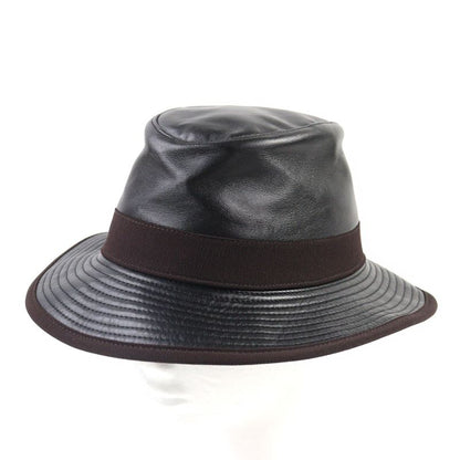 Hermes Leather Hat With Ribbon And Logo Lining Black 57 Hat Made In France