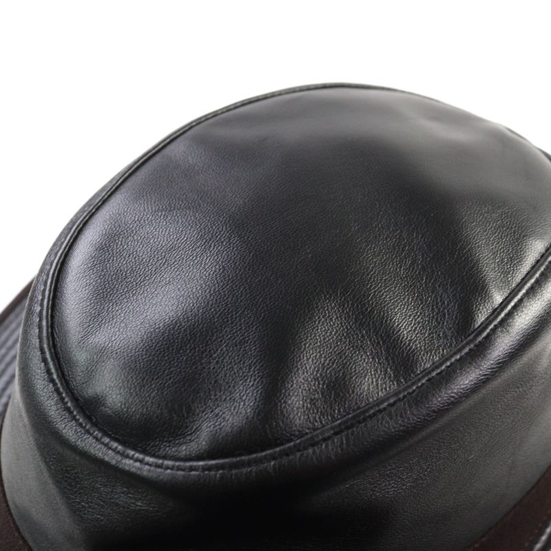 Hermes Leather Hat With Ribbon And Logo Lining Black 57 Hat Made In France