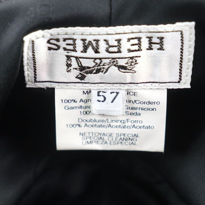 Hermes Leather Hat With Ribbon And Logo Lining Black 57 Hat Made In France