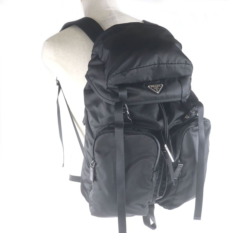 Prada 2vz019 Saffiano Leather Re-nylon Triangle Logo Backpack Sac Daypack Black