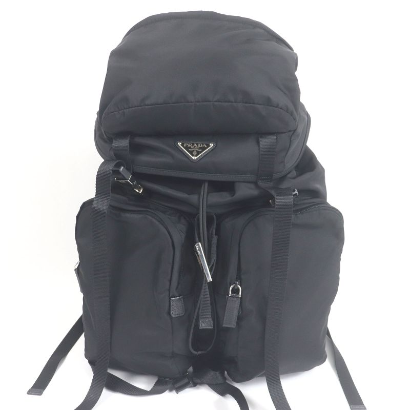 Prada 2vz019 Saffiano Leather Re-nylon Triangle Logo Backpack Sac Daypack Black