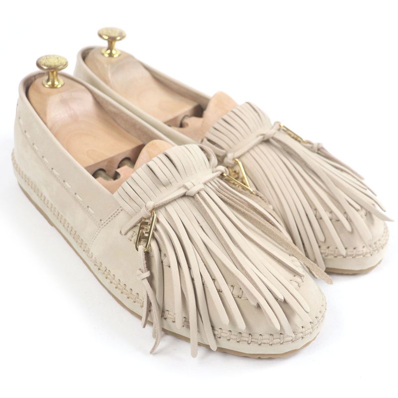 Fendi 23SS 7p1589 Nubuck Leather FF Logo Gold Hardware Fringe Auroc Loafer