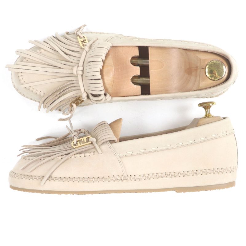 Fendi 23SS 7p1589 Nubuck Leather FF Logo Gold Hardware Fringe Auroc Loafer