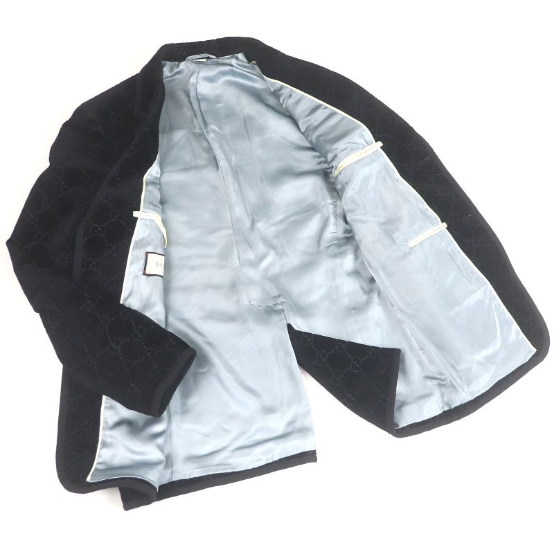 Gucci 522513 GG Logo All-over Pattern Single Velour Tailored Jacket 44 Black