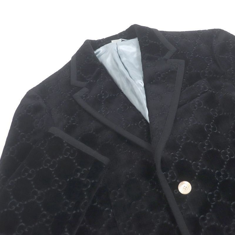 Gucci 522513 GG Logo All-over Pattern Single Velour Tailored Jacket 44 Black