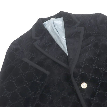 Gucci 522513 GG Logo All-over Pattern Single Velour Tailored Jacket 44 Black