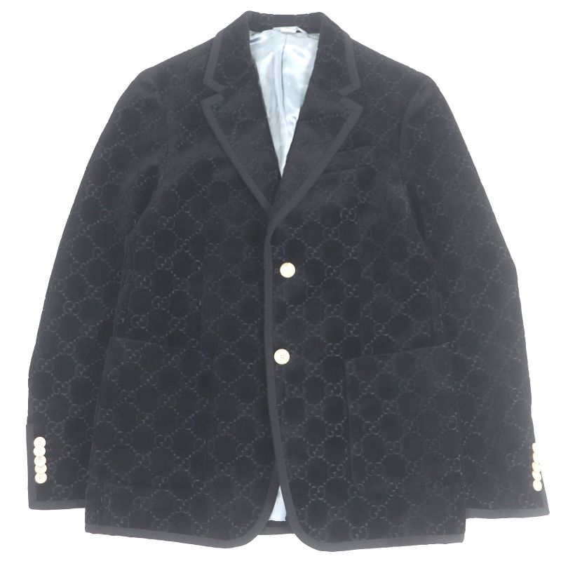 Gucci 522513 GG Logo All-over Pattern Single Velour Tailored Jacket 44 Black