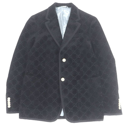 Gucci 522513 GG Logo All-over Pattern Single Velour Tailored Jacket 44 Black
