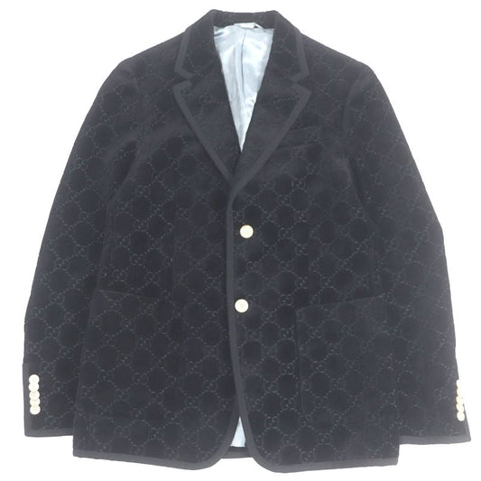 Gucci 522513 GG Logo All-over Pattern Single Velour Tailored Jacket 44 Black